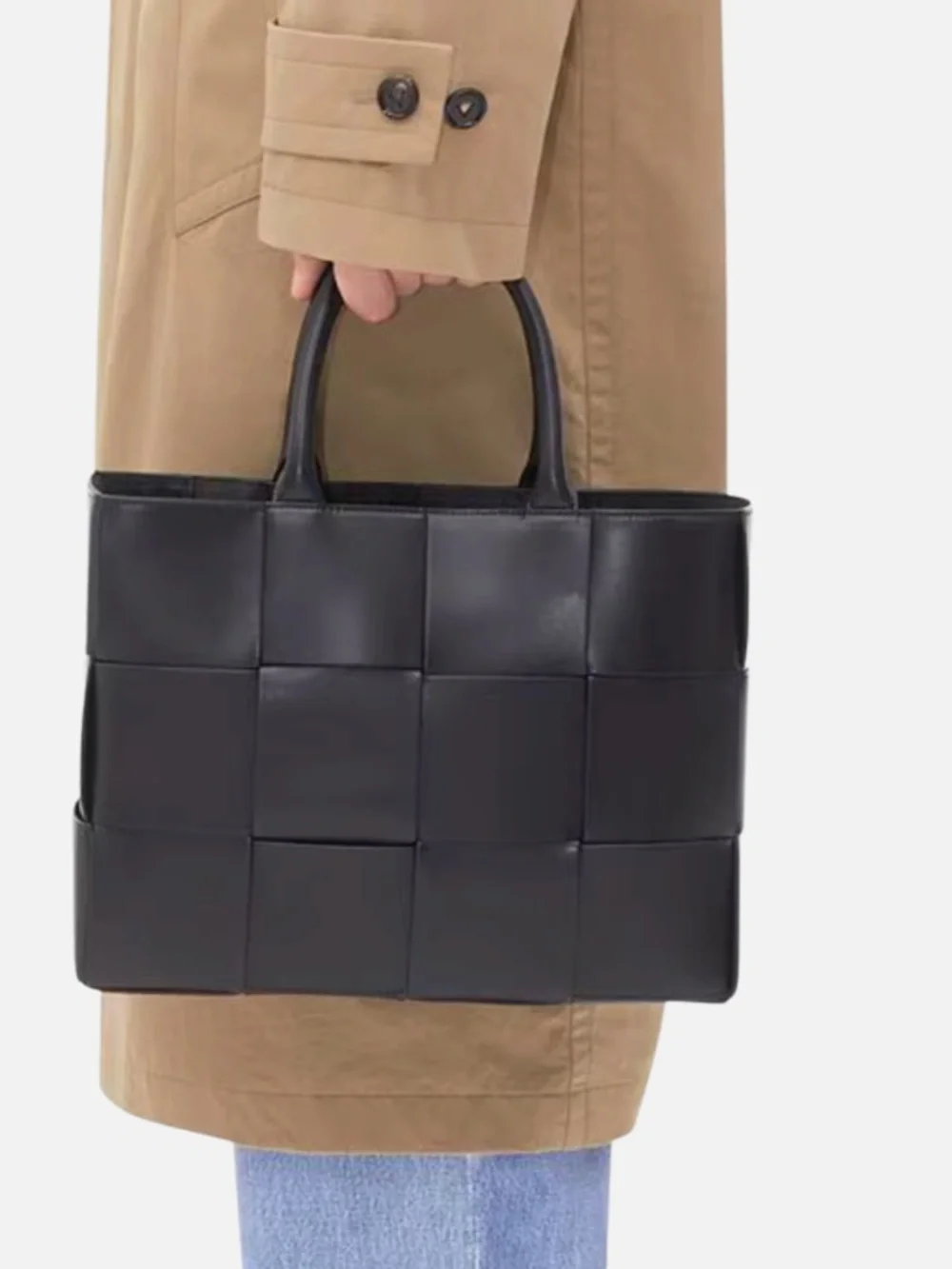 BOTTEGA VENETA Arco Small East West Tote Bag Black Intreccio + Box Receipt